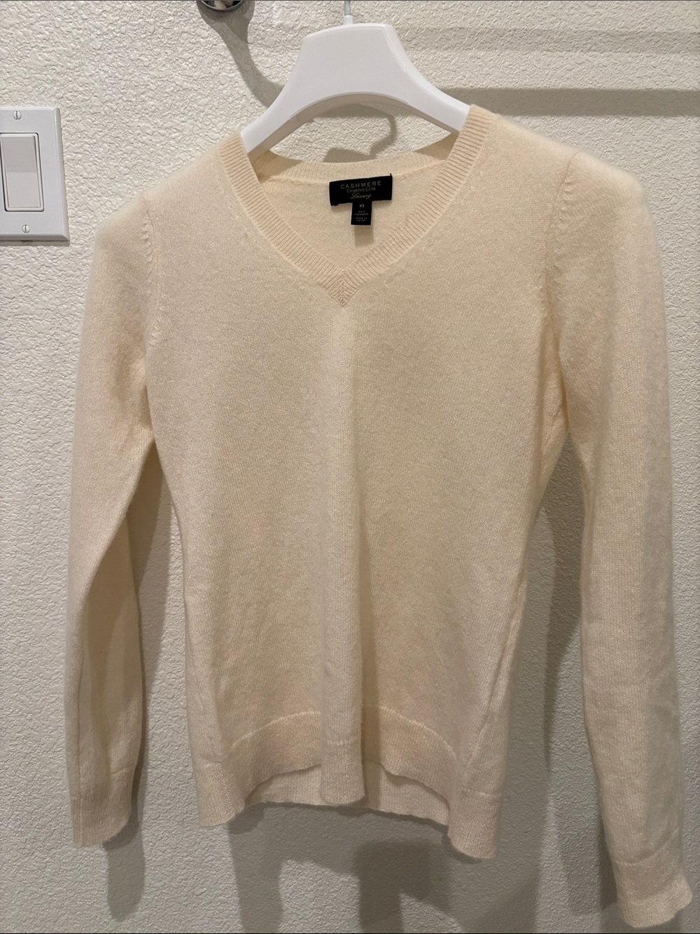 Charter Club Cream V-Neck Cashmere Blend Sweater